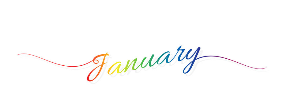 january letter calligraphy banner colorful gradient 