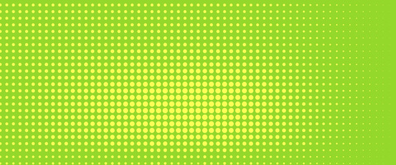 Green dotted background with yellow dots. Halftone pattern. Vector illustration. Trendy banner.