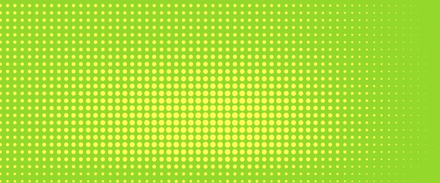 Green dotted background with yellow dots. Halftone pattern. Vector illustration. Trendy banner.