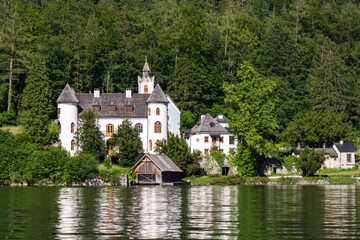 Fototapeta na wymiar Schloss Grub Castle in Obertraun on the Shore of Hallstatter See or Lake Hallstatt, Austria