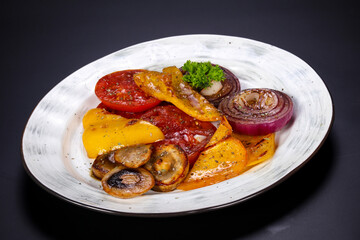 Grilled vegetables - tomato, pepper, mushroom and onion