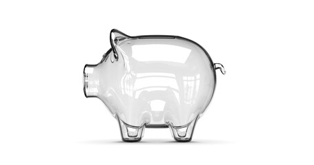 Glass piggy bank stuffed with growing coins. 3d rendering - obrazy, fototapety, plakaty