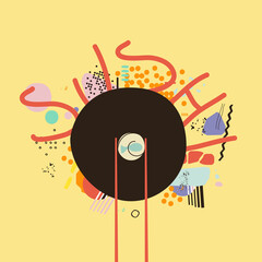 
Chopsticks holding sushi roll, Japanese sushi restaurant, seafood menu design vector illustration. Asian food promotional poster 