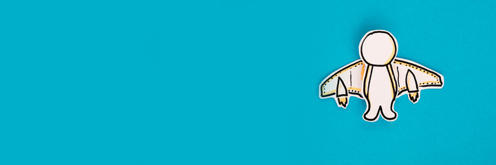 Paper pilot icon on an aircraft on the blue