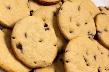 Chocolate chip cookies perspective close up
