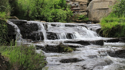 A long exposure of South Dean Beck beneath the Bronte Waterfall near Haworth in West Yorkshire,...