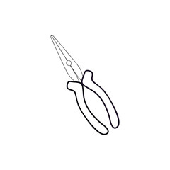 Elongated pliers outline on a white background. Vector contour illustration. Tools for car and equipment repair. Logo design, icon, sticker, symbol, clipart. A set of wizard tools.