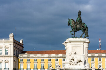 Statue in the centre of the Pra&ccedil;a do Comercio  in Lisbon, Portugal