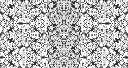 ethnic bandana print with ornamental border. Vintage textile col