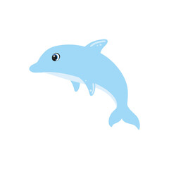 Cute Dolphin on a white background isolated. Bright children's cartoon illustration. Inhabitants of the seas and oceans. Maritime day. Drawing for children's books, coloring books