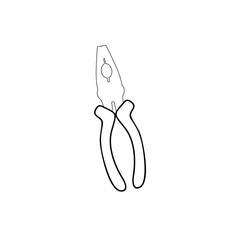 Pliers on a white background. Carpenter's and mechanic's tools for repairing machinery, cars. Vector contour illustration. Outline design of the logo, clipart, symbols, stickers. Set of garage tools