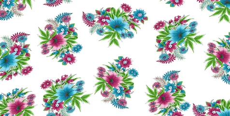 Gordijnen Seamless pattern with spring flowers and leaves. Hand drawn back © Ashash