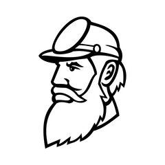 General Stonewall Jackson Head Mascot Black and White