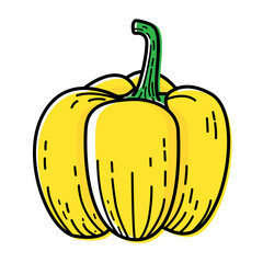 Yellow bell pepper isolated on white background. Vector illustration of vegetable.