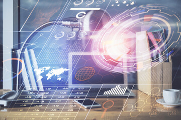 Double exposure of computer and technology theme hud. Concept of innovation.