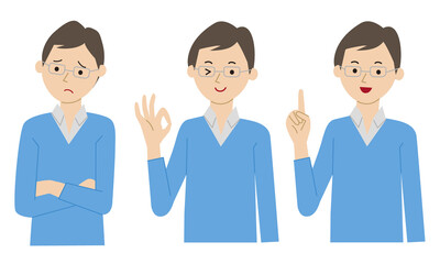 Men's troubled, explaining, and laughing pose set