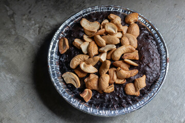Homemade chocolate brownies with cashew nut