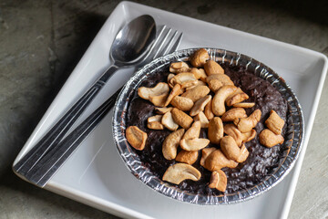 Homemade chocolate brownies with cashew nut