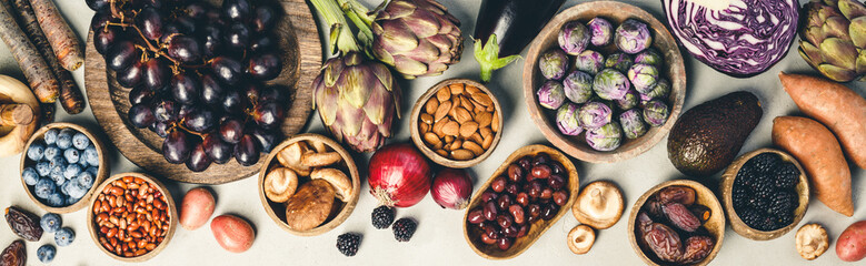 Assortment raw organic of purple ingredients
