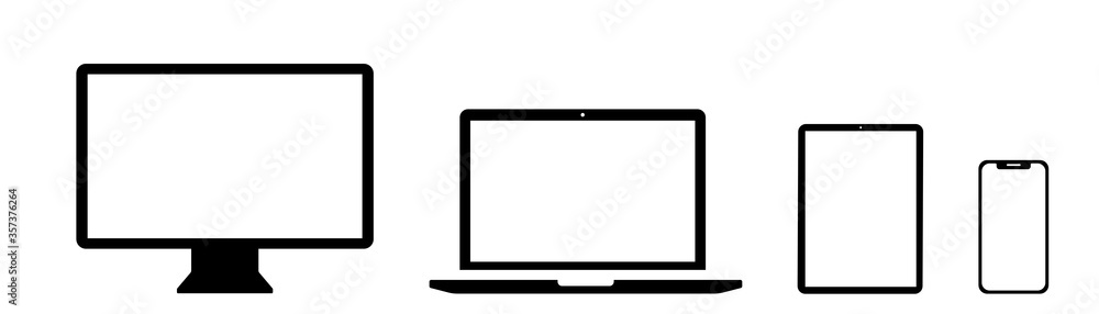 Poster device icon. black vector isolated set of devices. black device collection of icons. technology mult