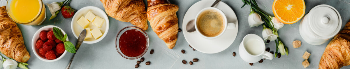 Continental breakfast captured from above