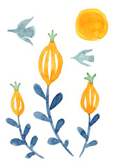 月夜に黄色い花