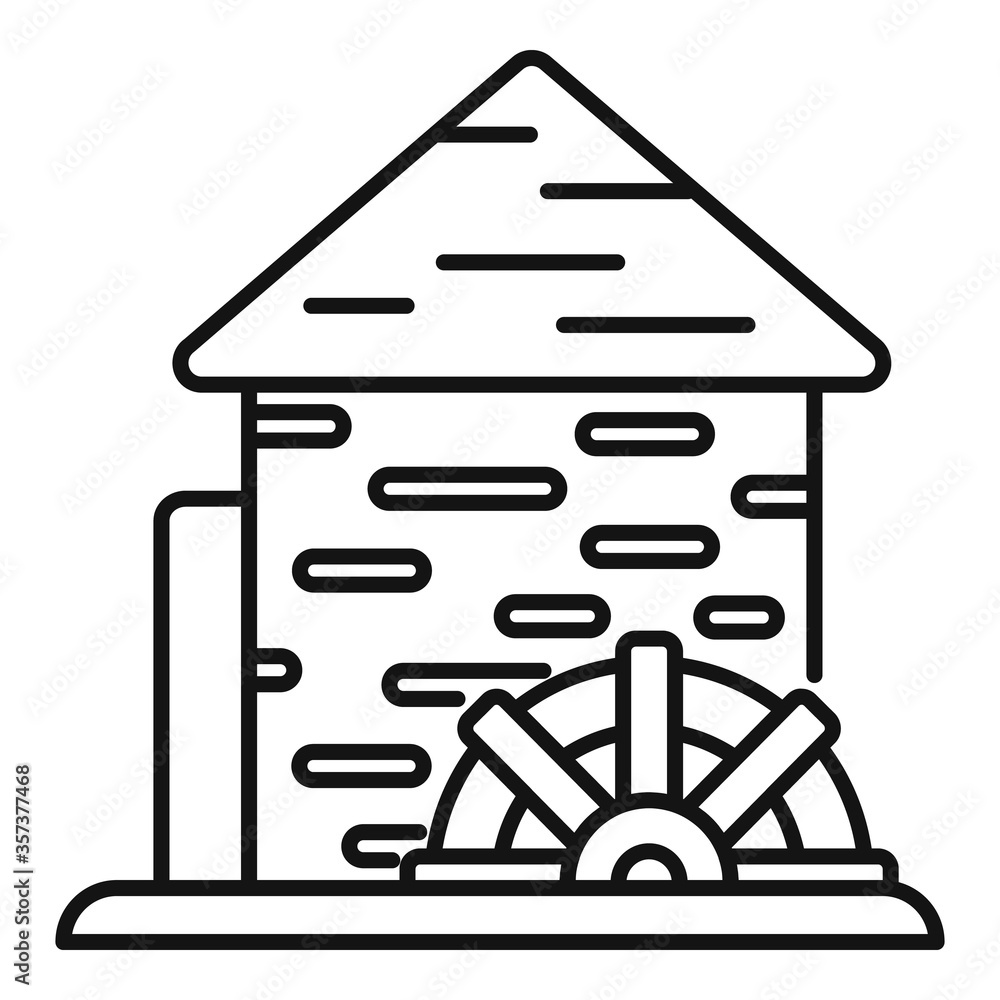 Poster Waterwheel mill icon. Outline waterwheel mill vector icon for web design isolated on white background