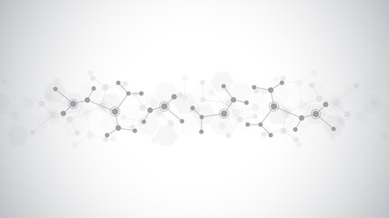 Abstract background of molecular structures. Molecules or DNA strand, genetic engineering, neural network, innovation technology, scientific research. Technological, science and medicine concept.