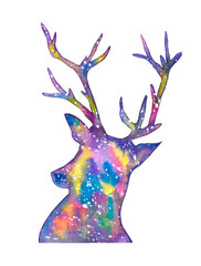 watercolor handpainted space deer