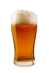 glass of red beer with foam, isolated on white background