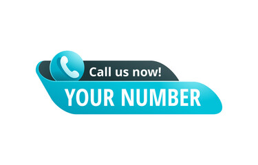 Call us now! Catchy web button  - template for phone number place in website header - conspicuous sticker with phone headset pictogram