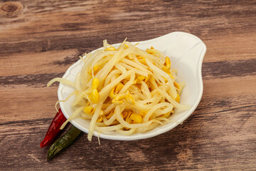Soy sprout heap in the bowl