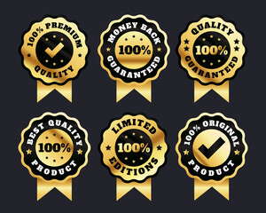 set of isolated satisfaction guaranteed badges, gold warranty label vector design