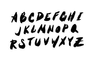 Hand drawn brush ink vector ABC letters set. Textured artistic typeset for your design. Hand-drawn black and white brush ink grunge design.