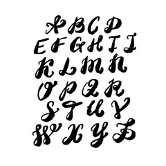 Vector Acrylic Brush Style Hand Drawn Alphabet Font. Calligraphy alphabet on a black background. ABC for your design, brush lettering