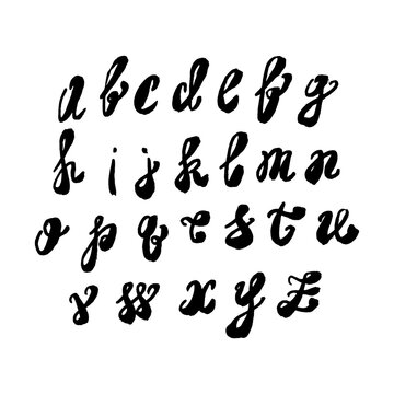 Black and white hand lettering alphabet design, handwritten brush script modern calligraphy cursive font vector illustration