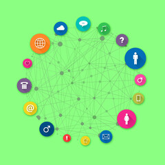 Social Media Concept. Social icons on a green background. Copy space. Communications.