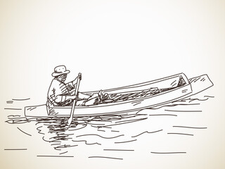 Fototapeta na wymiar Sketch of small row boat