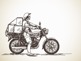 Fototapeta na wymiar Sketch of motorcycle delivery