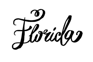 Obraz premium USA States vector name phrase. Brush calligraphy of the Florida. Hand-drawn typography of the USA with the name of the state. Modern brush ink lettering. America typographic sign.
