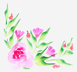 watercolor handpainted beautiful bouquet of pink flowers