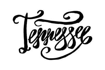 USA States vector name phrase. Brush calligraphy of the Tennessee. Hand-drawn typography of the USA with the name of the state. Modern brush ink lettering. America typographic sign.