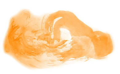 Abstract watercolor background hand-drawn on paper. Volumetric smoke elements. Orange color. For design, web, card, text, decoration, surfaces.