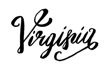 Fototapeta na wymiar USA States vector name phrase. Brush calligraphy of the Virginia. Hand-drawn typography of the USA with the name of the state. Modern brush ink lettering. America typographic sign.