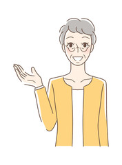 笑顔で手を差し出す正面向きの女性