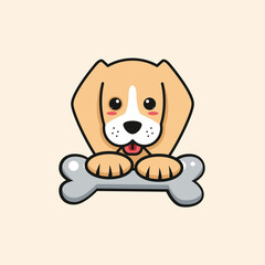 Cute puppy enjoying sweet bones, Vector illustration