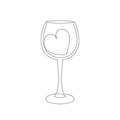 Wineglass tattoo design. Heart in glass line art. Contour simple drawing in minimalist style for trendy clear print or card. - Vector illustration
