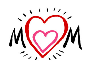 Mother's Day card. Best mom, thank you. A pink hand-held heart with text. Romantic vector illustration. Vector Mother's Day badge. Love Mom concept