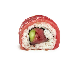 One tuna sushi roll isolated on white