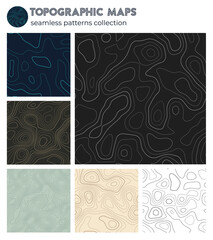 Topographic maps. Appealing isoline patterns, seamless design. Modern tileable background. Vector illustration.